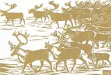 Caribou Trek #A/P by Illingworth Kerr, lino block on paper, sold May 2015