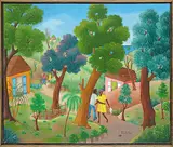 Philton Latortue, Untitled - Couple on the Way to the Beach, acrylic on canvas