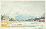 Mount Rundle in March #118/200 by Margaret Shelton, 1978, lino block in eight colours on paper, sold May 2015