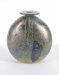 Robert D.M. Held, Oval Iridescent Vase, 1989, glass