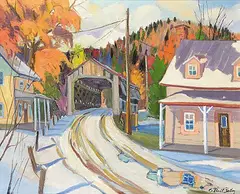 Gilbert Breton, 1ere Neige, Pont Couvert, Capleton, Estrie P.Que, oil on canvas