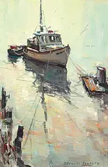 Douglas Ferguson Elliott, Lobster Boat Motif, acrylic on board