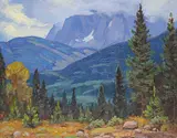 Grey Day in the Mountains by Roland Gissing, oil on paper board, sold Apr 2015