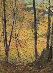 Fall Woods by Thomas Garland Greene, 1933, oil on paper board, sold Apr 2015