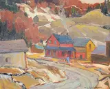 William John Hopkinson, Haliburton Village, Early Spring, 1944, oil on canvas board