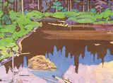 Mountain Reflection by Illingworth Kerr, 1988, oil on canvas board, sold Apr 2015