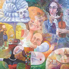 Igor Postash, Untitled - Faces, oil on wood board