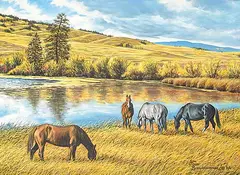 John Ralph Schnurrenberger, Untitled - Grazing Horses, oil on canvas