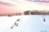 Untitled - Going Sledding by Allen Sapp, acrylic on canvas, sold Apr 2015