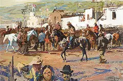 Jack Elmo King, Untitled - Parade Day, oil on paper board