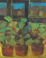 Ghitta Caiserman-Roth, Untitled - Flowers on the Window Sill, mixed media on paper