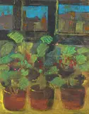 Ghitta Caiserman-Roth, Untitled - Flowers on the Window Sill, mixed media on paper