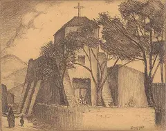 William Howard Shushter, San Miguel Church #100, 1923, etching on paper