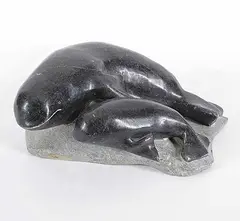 Johnny Alayco, Two Whales, 1978, grey stone carving