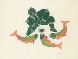 Peter Aliknak, Fishing Through the Ice #5/50, 1972, colour stonecut on paper