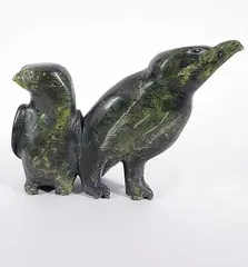 Kiugak Ashoona, Untitled - Two Birds, green stone carving