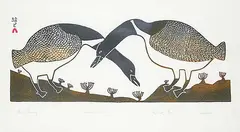 Etidlooie Etidlooie, Geese Feeding #50/50, 1970, colour stonecut on paper