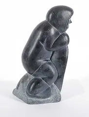 Peter Echalook, Untitled - Crafting a Umiak, black stone carving
