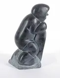 Peter Echalook, Untitled - Crafting a Umiak, black stone carving