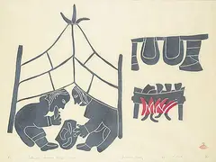 Summer Camp #9/40 by Helen Kalvak, 1966, colour relief print on paper, sold Mar 2015