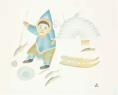 Elisapee Ishulutaq, Testing Her New Spear # 1/50, 1984, colour stencil on paper