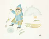 Elisapee Ishulutaq, Testing Her New Spear # 1/50, 1984, colour stencil on paper