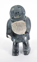 Max Kamimalik, Man Drum Dancing, 1990, green stone carving with bone