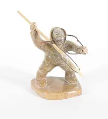 MacWatt & Ken MacWatt, Untitled - Hunter with Harpoon, 1994, red stone carving with wood,bone,rope