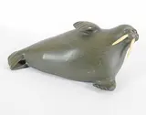 Davidee Niviaxie, Untitled - Walrus, light green stone carving with bone