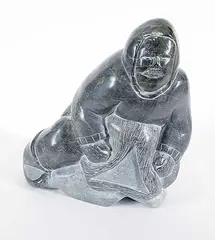 Simon Novalinga, Untitled - Man at Work, grey stone carving