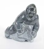 Simon Novalinga, Untitled - Man at Work, grey stone carving