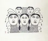Ningeeuga Oshuitoq, Five Faces #12/50, 1977, colour stonecut and stencil on paper