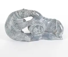 Johnny Pilurtuut, Untitled - Bear Attacking Hunter, grey stone carving
