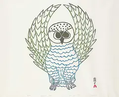 Napachie Pootoogook, Owl #6/50, 1969, colour stonecut on paper