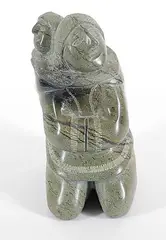 Annie Qimirpik, Untitled - Sitting Mother and Child, green stone carving