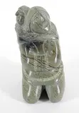 Annie Qimirpik, Untitled - Sitting Mother and Child, green stone carving