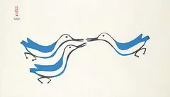Lucy Qinnuayuak, Three Blue Birds #40/50, 1961, colour stencil on paper