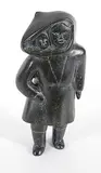Akitiq Sanguya, Untitled - Mother and Child, dark green stone carving