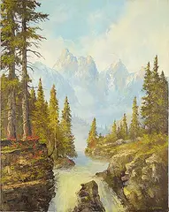 Milton Achtimichuk, Untitled - Mountain Waterfall, acrylic on canvas