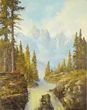 Milton Achtimichuk, Untitled - Mountain Waterfall, acrylic on canvas