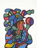 Norval Morrisseau, Untitled - Shaman with Yellow Bird, colour lithograph on paper
