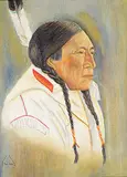 Percy Plain Woman, Untitled - Indian with Eagle Feather, oil on canvas board