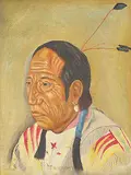 Percy Plain Woman, Untitled - Indian with Three Feathers, oil on canvas board