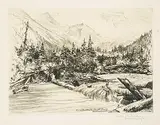 Frank Armington, Mt - Sir Donald and Illecillewaet Glacier, Selkirks, Canada, 1912, etching on paper