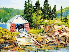 Jean Geddes, A Boat Ramp at Brighton, NL, oil on board