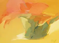 Leslie Frederick Graff, Untitled - Abstract in Orange, Green and Yellow, oil on wood board