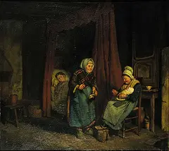 Howard Helmick, Untitled - Midwives Tending to the Newborn Baby, 1868, oil on canvas