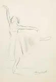 Laura Knight, Untitled - Ballet Dancer with Arm and Leg Raised, graphite on paper