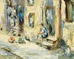 Eva Mossoni, Untitled - Watching the Children Play, oil on canvas