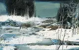 Moses Martin Reinblatt, Untitled - A Snowy Day on the River, oil on wood board